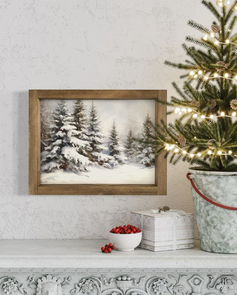 Snowy Morning Forest Vintage Print