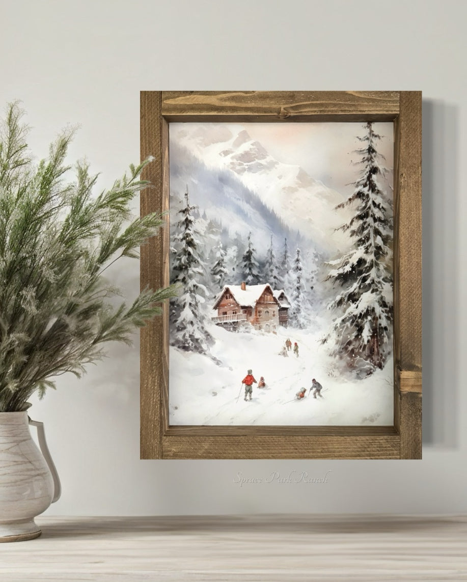 Mountian Chalet Vintage Print