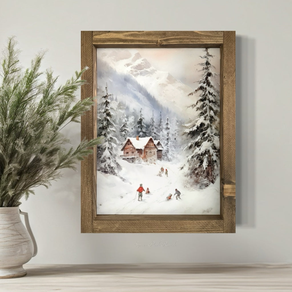 Mountian Chalet Vintage Print