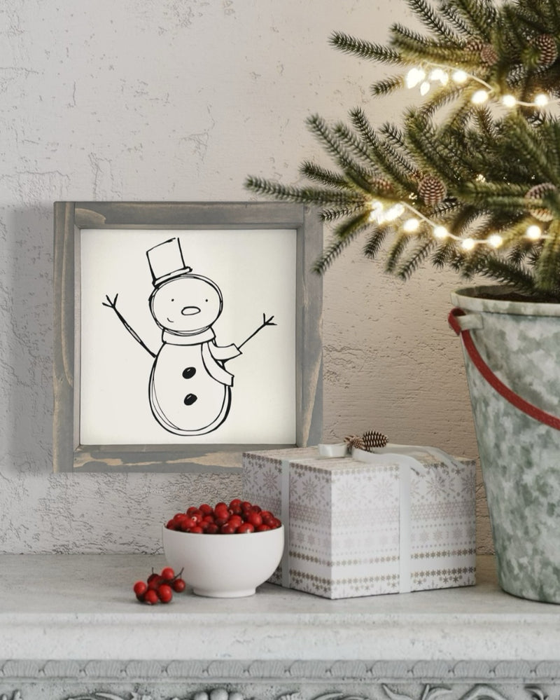 Snowman Wood Sign Grey Frame