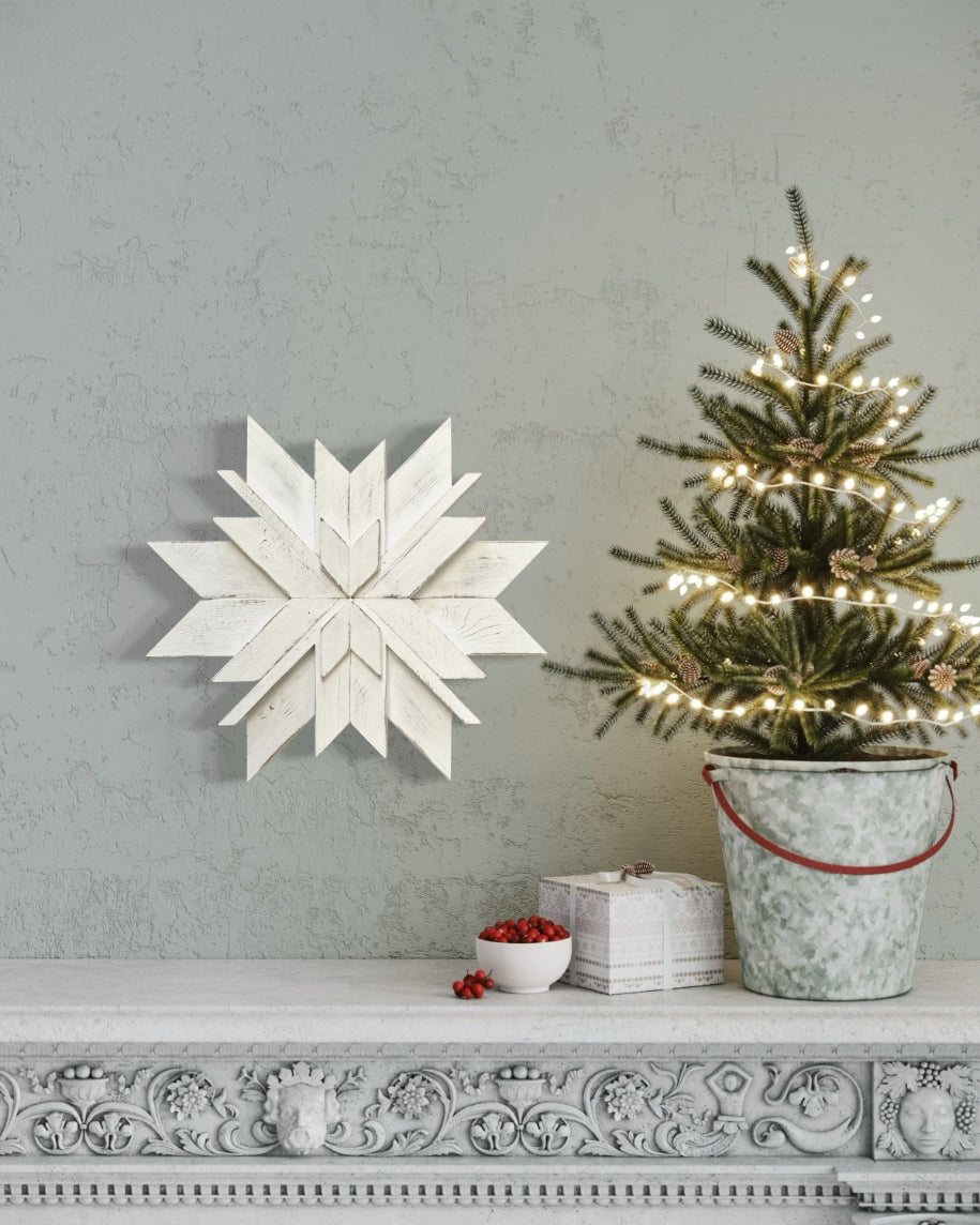 Wooden Layered Wall Snowflakes White