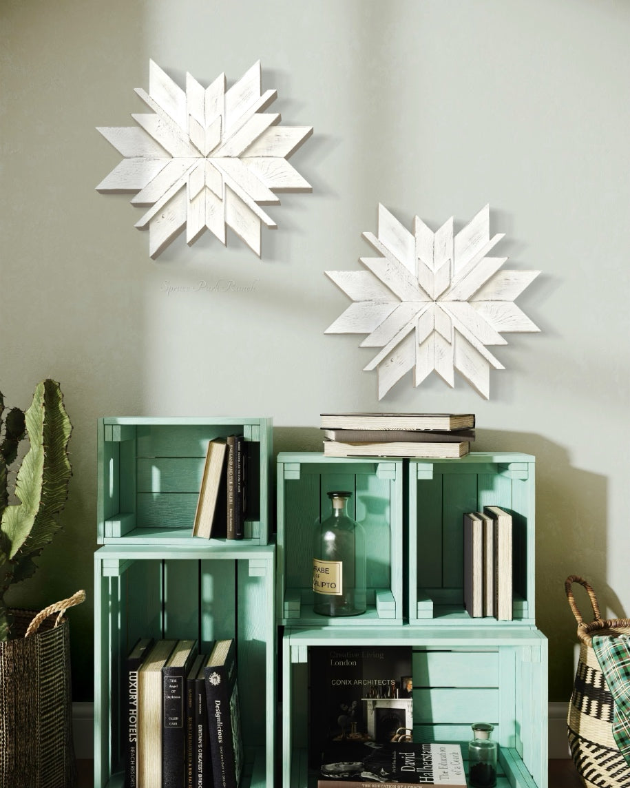 Wooden Layered Wall Snowflakes White