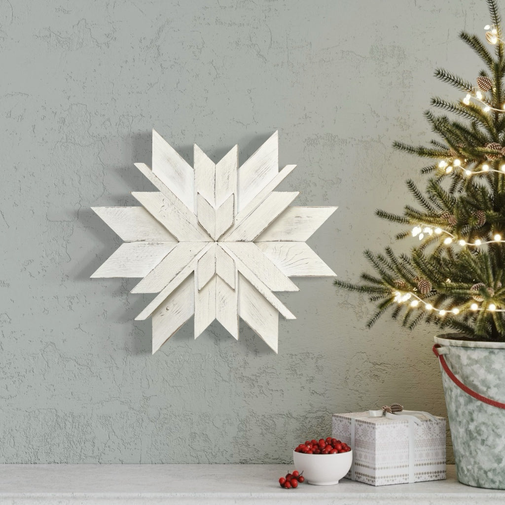 Wooden Layered Wall Snowflakes White