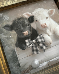 Black and White Calves in Box With Bow Canvas Print