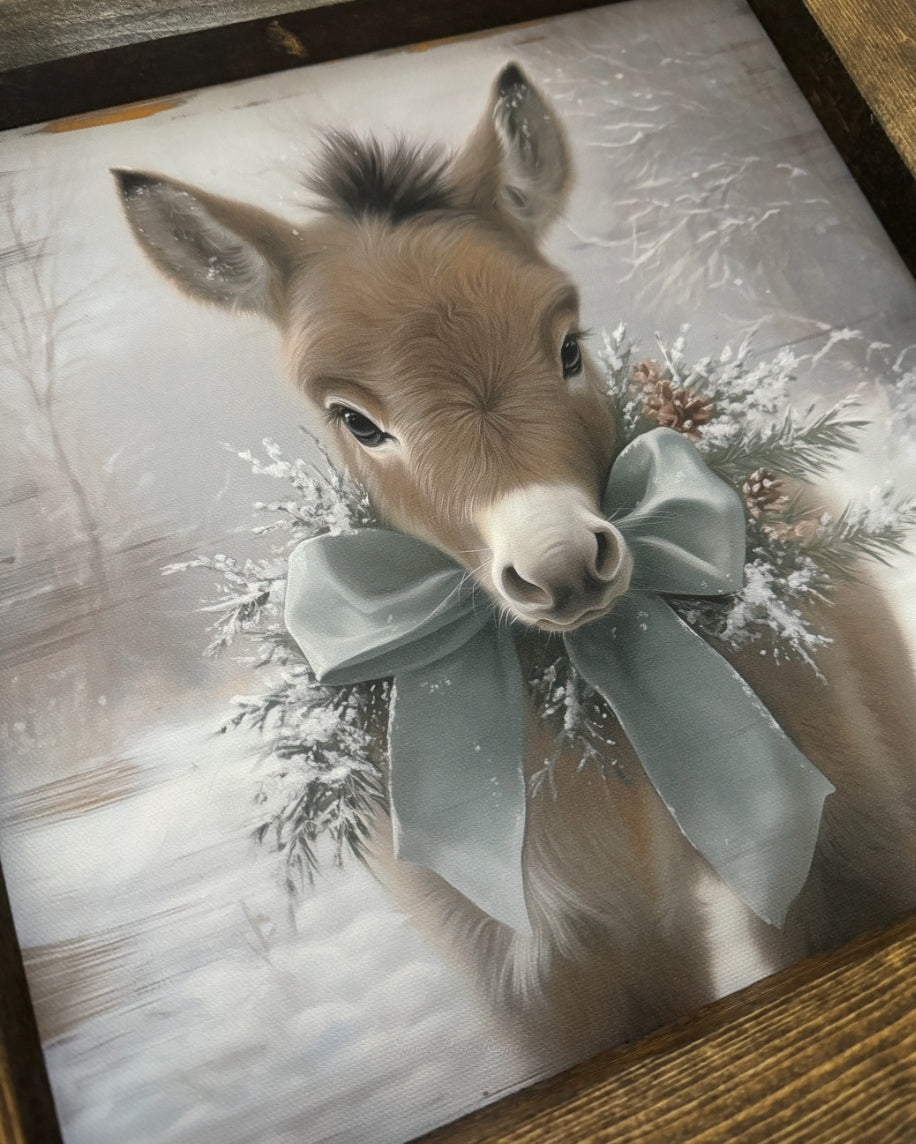 Brown Donkey With Pinecone Wreath Canvas Print