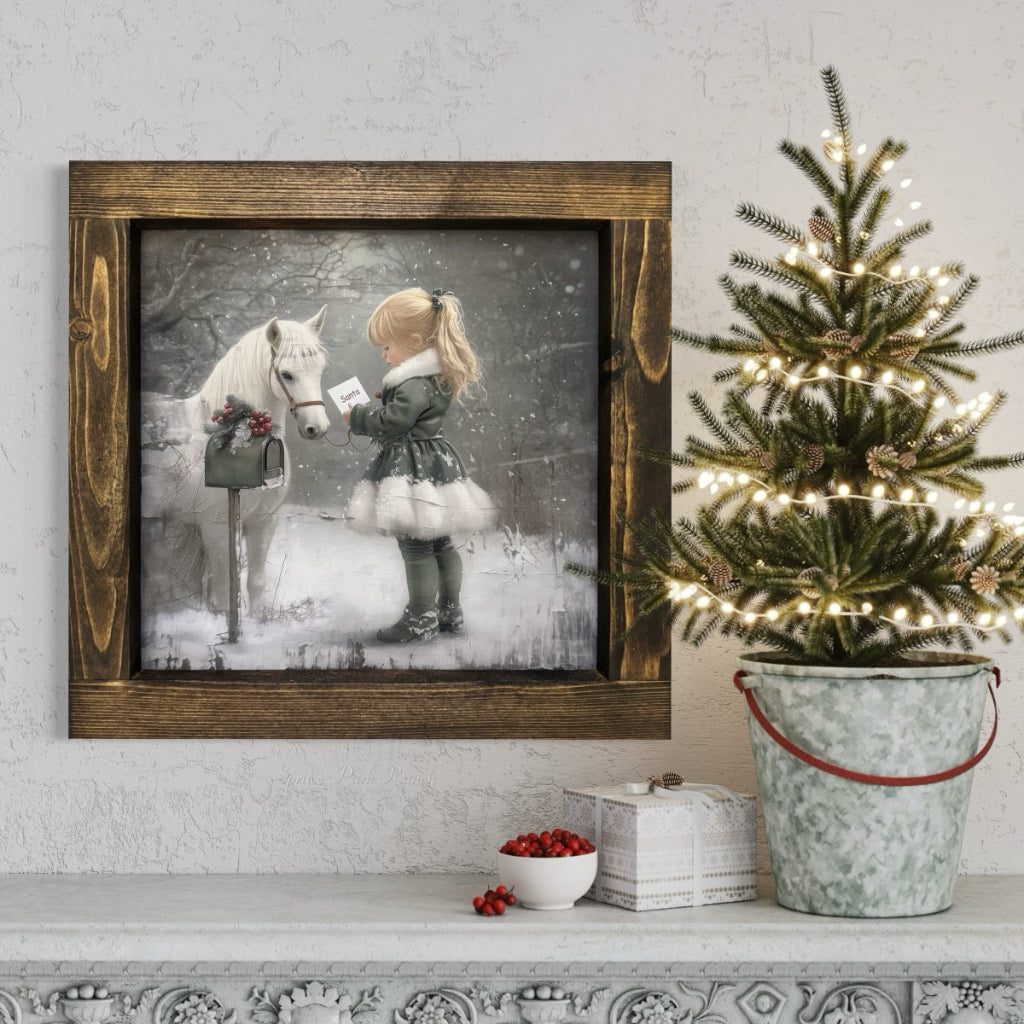 Little Girl with White Horse and Mail Box Canvas Print