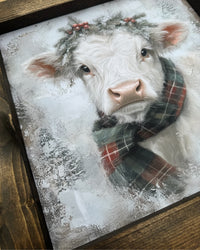 White Cow With Plaid Scarf Canvas Print