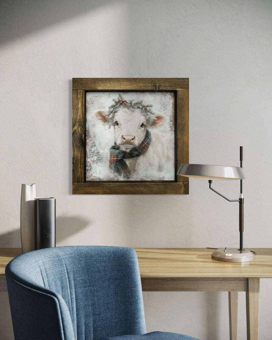 White Cow With Plaid Scarf Canvas Print