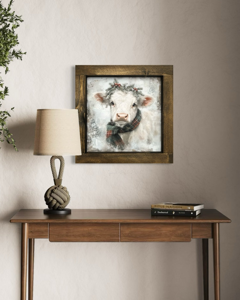 White Cow With Plaid Scarf Canvas Print