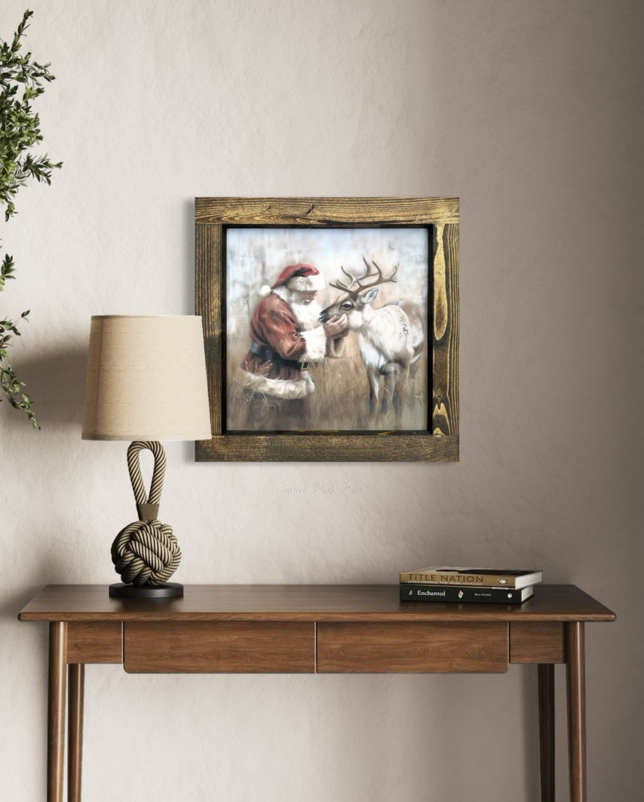 Santa With Reindeer Canvas Print