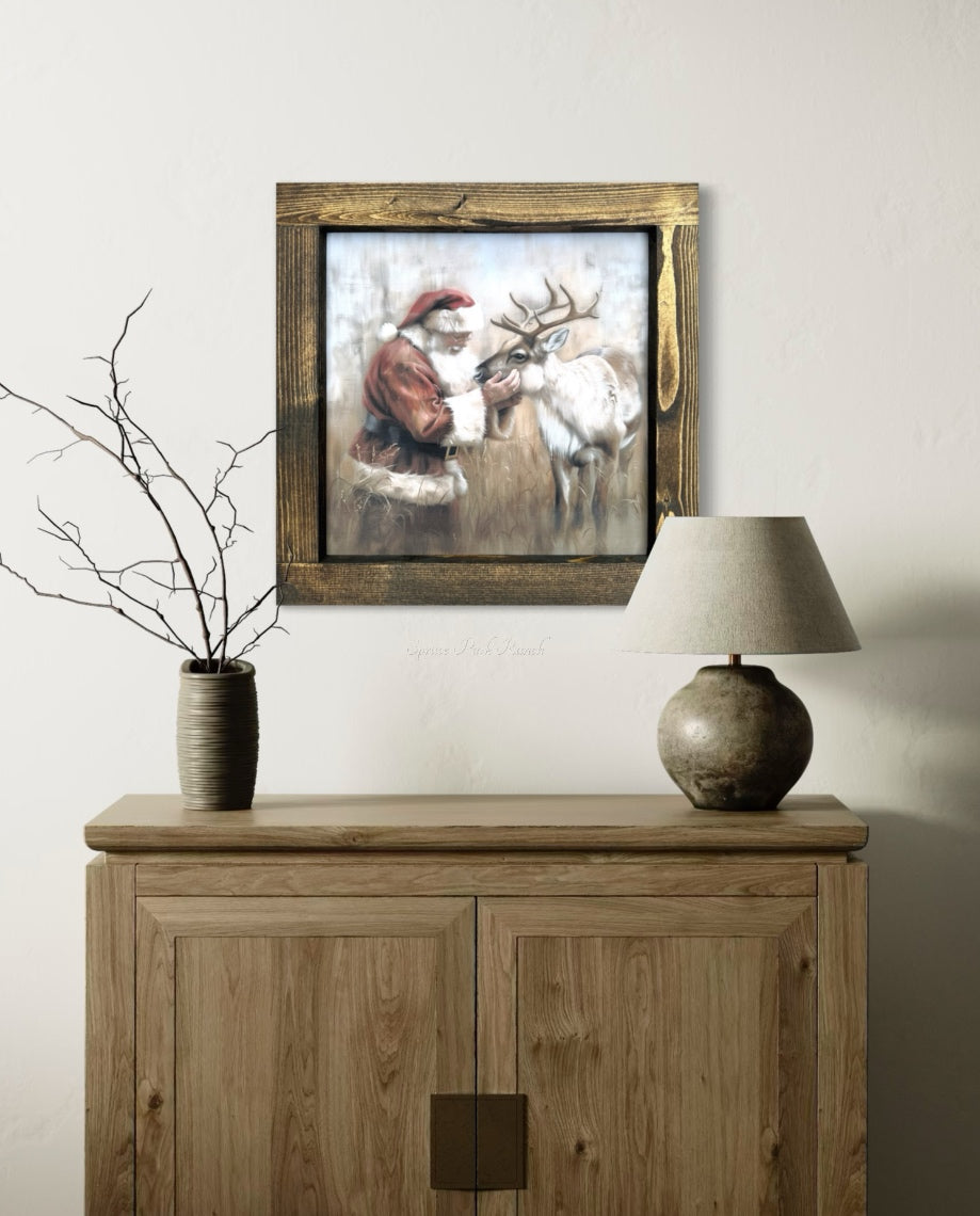 Santa With Reindeer Canvas Print