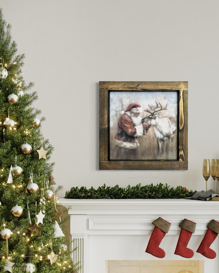 Santa With Reindeer Canvas Print