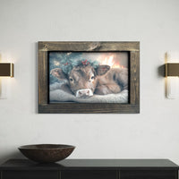 Laying Down Brown Calf With Berry Wreath Canvas Print