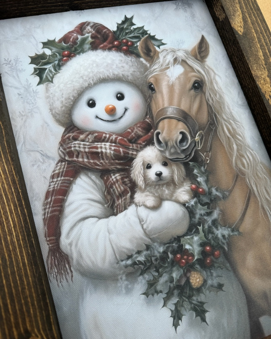 Snowman, Horse, and Puppy Trio Canvas Print