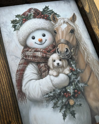 Snowman, Horse, and Puppy Trio Canvas Print