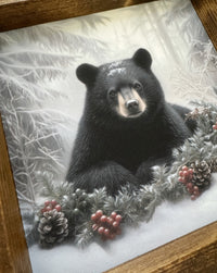 Laying Down Black Bear on Berry Garland Canvas Print