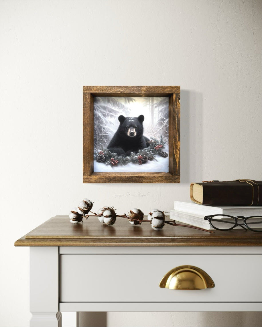 Laying Down Black Bear on Berry Garland Canvas Print