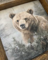 Grizzly Bear With Greenery Canvas Print