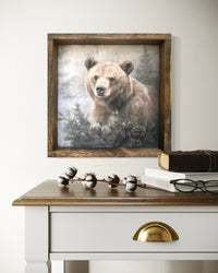 Grizzly Bear With Greenery Canvas Print