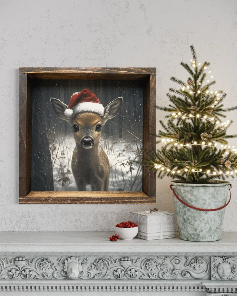 Baby Deer With Santa Hat Canvas Print