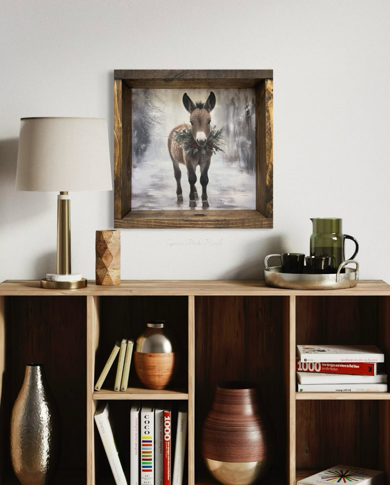 Baby Donkey With Wreath Canvas Print