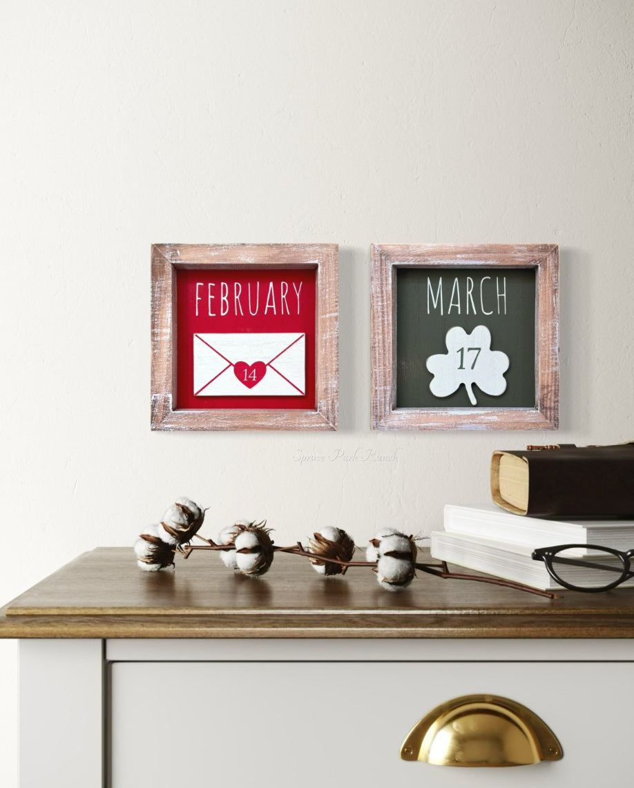 Reversible February and March Wood Sign