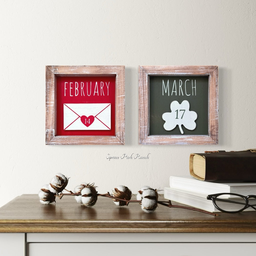 Reversible February and March Wood Sign