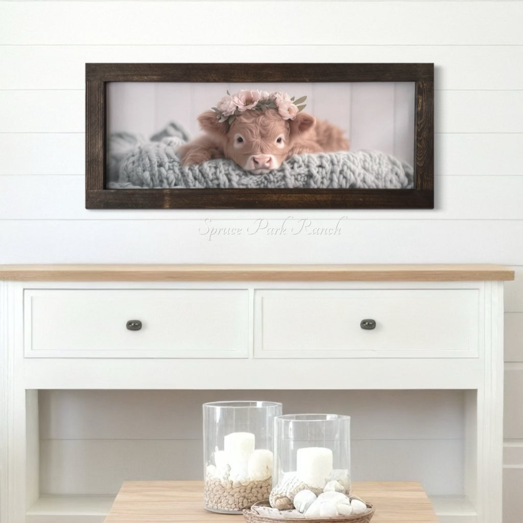 Tan Calf in Bed Canvas Print 15” x 36”