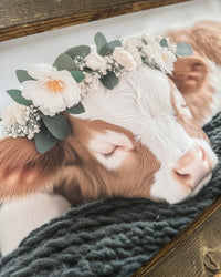 Brown and White Calf in Bed Canvas Print 15” x 36”