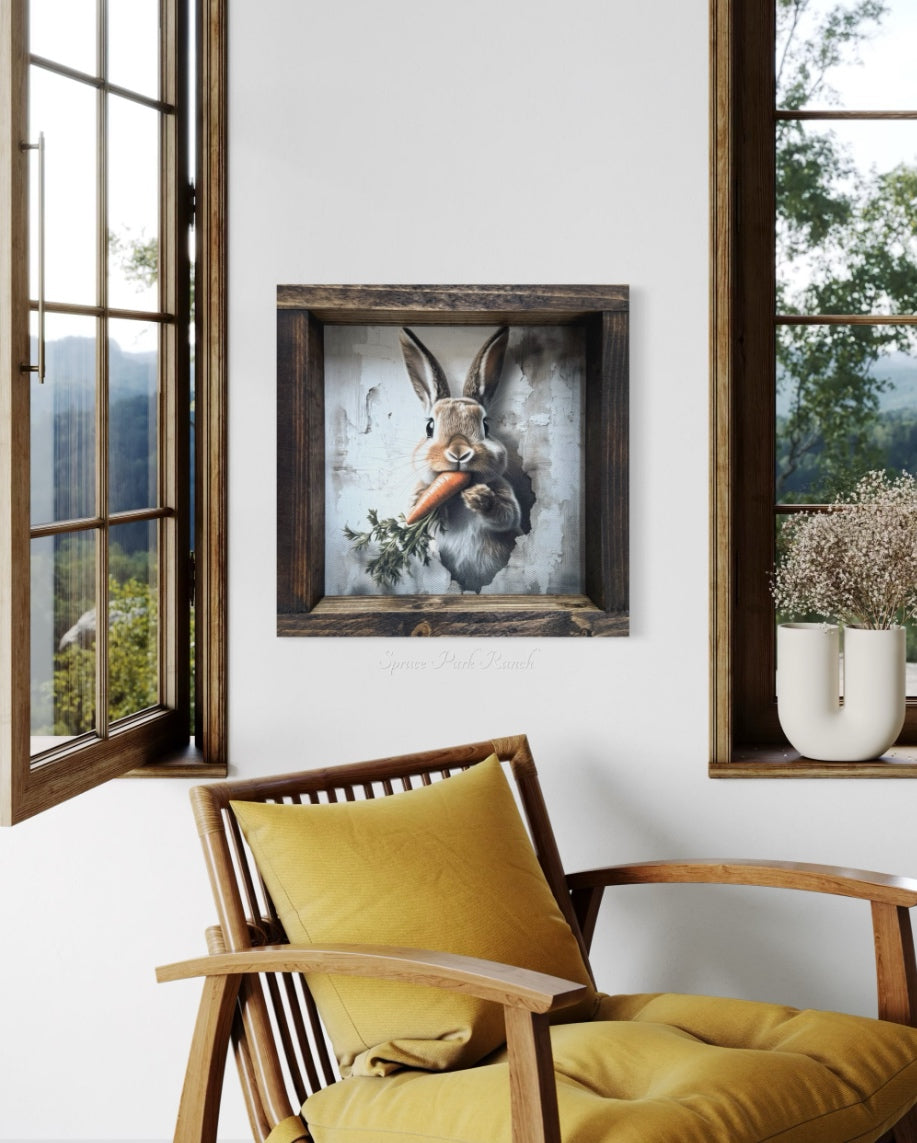 Bunny Popping From Wall Canvas Print