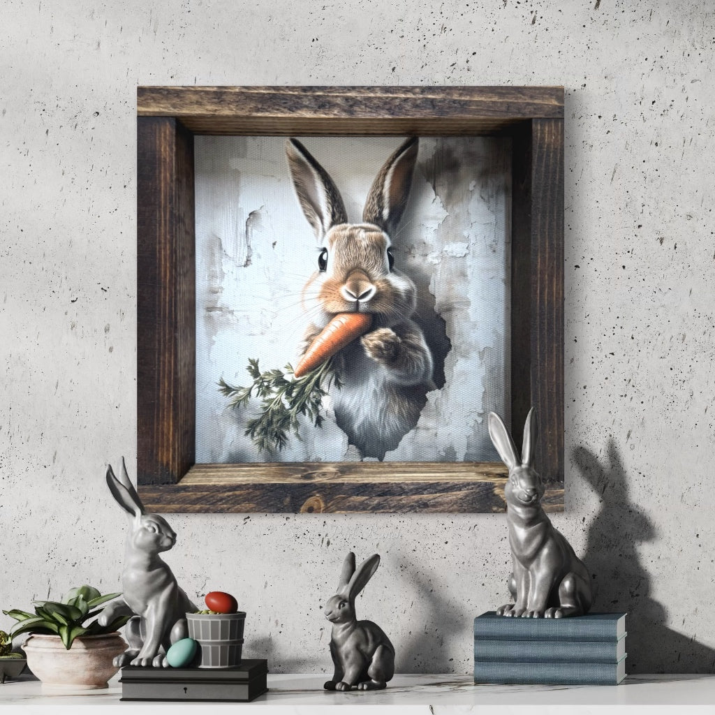 Bunny Popping From Wall Canvas Print