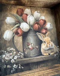 Bunny With White and Red Tulip Bucket Canvas Print