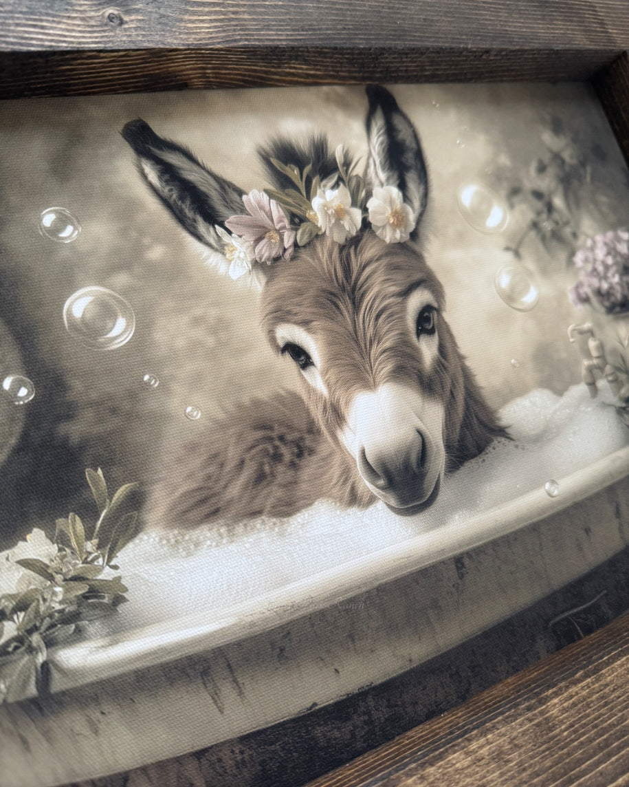 Baby Donkey in Bathtub Canvas Print