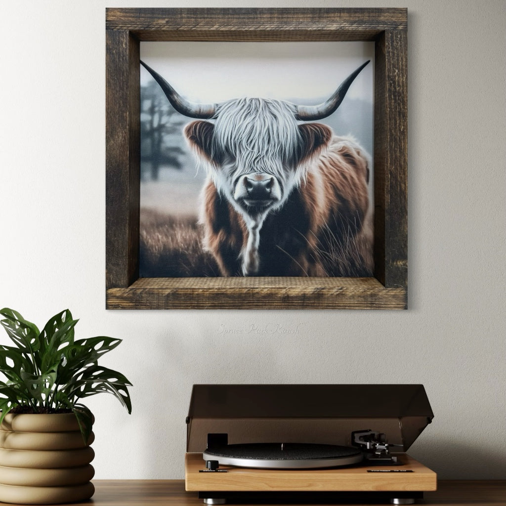 White and Brown Highland Cow Canvas Print