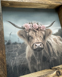 Highland Cow With Rose Crown Canvas Print Square