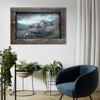 Farmhouse With Vintage Flower Wagon Canvas Print