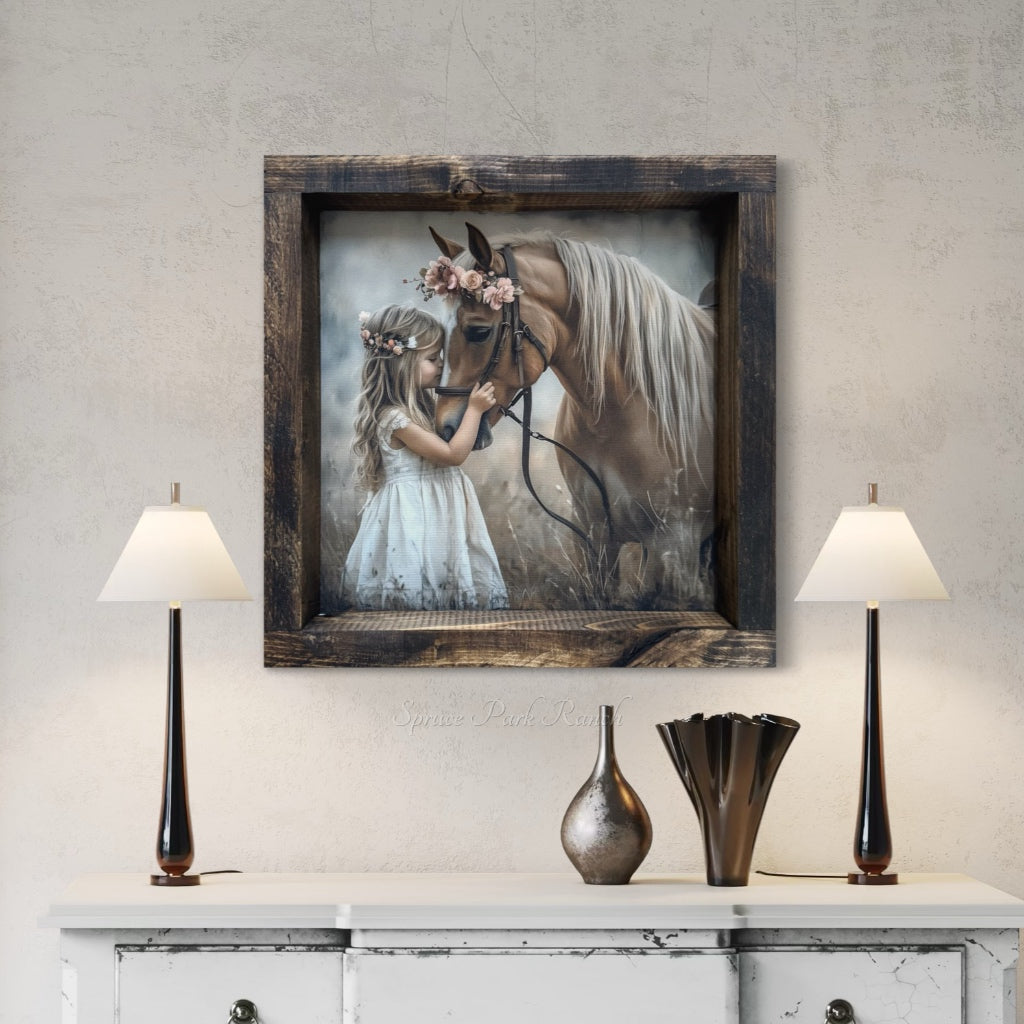 Little Girl and Horse Canvas Print