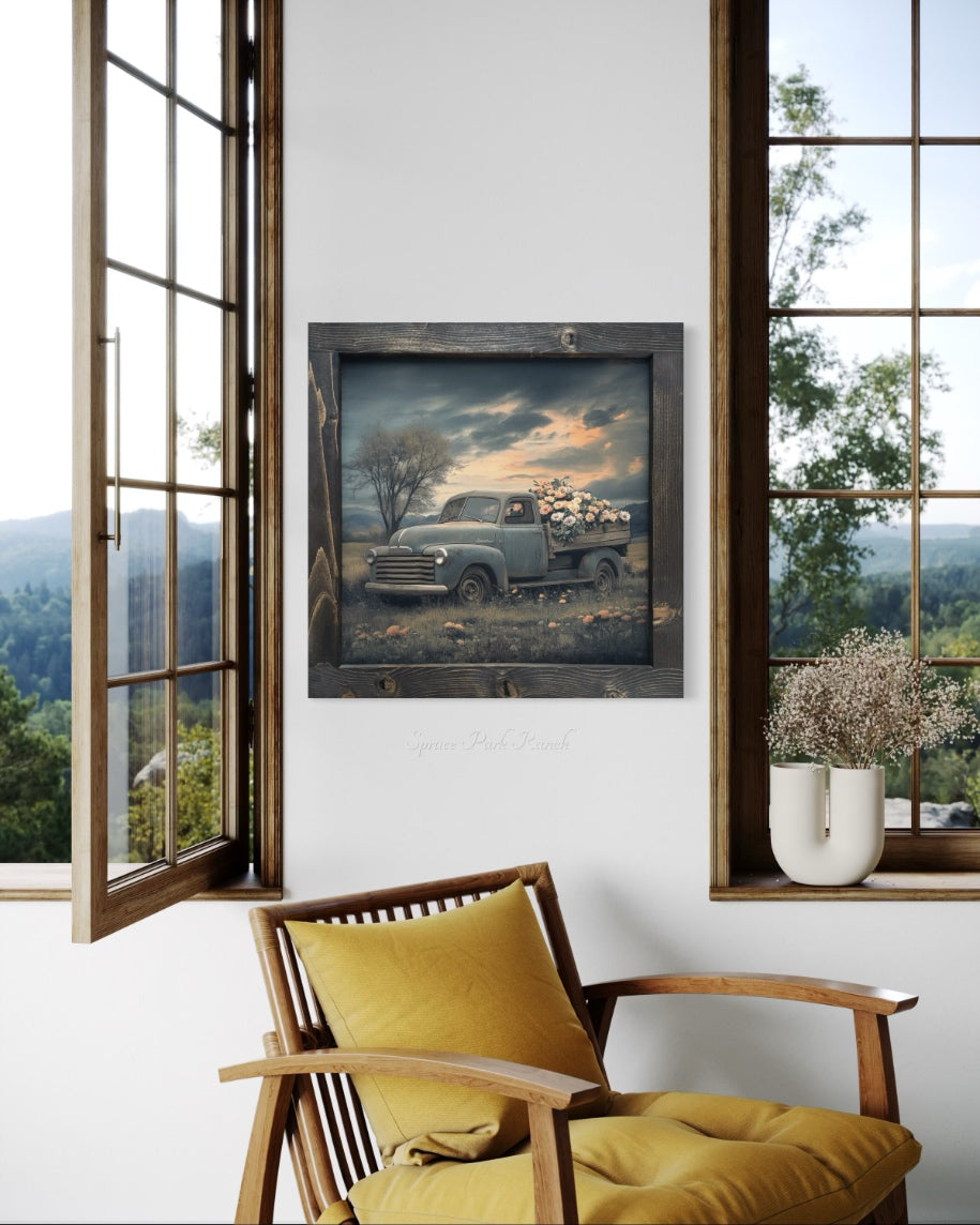 Farm Truck With Flowers Canvas Print