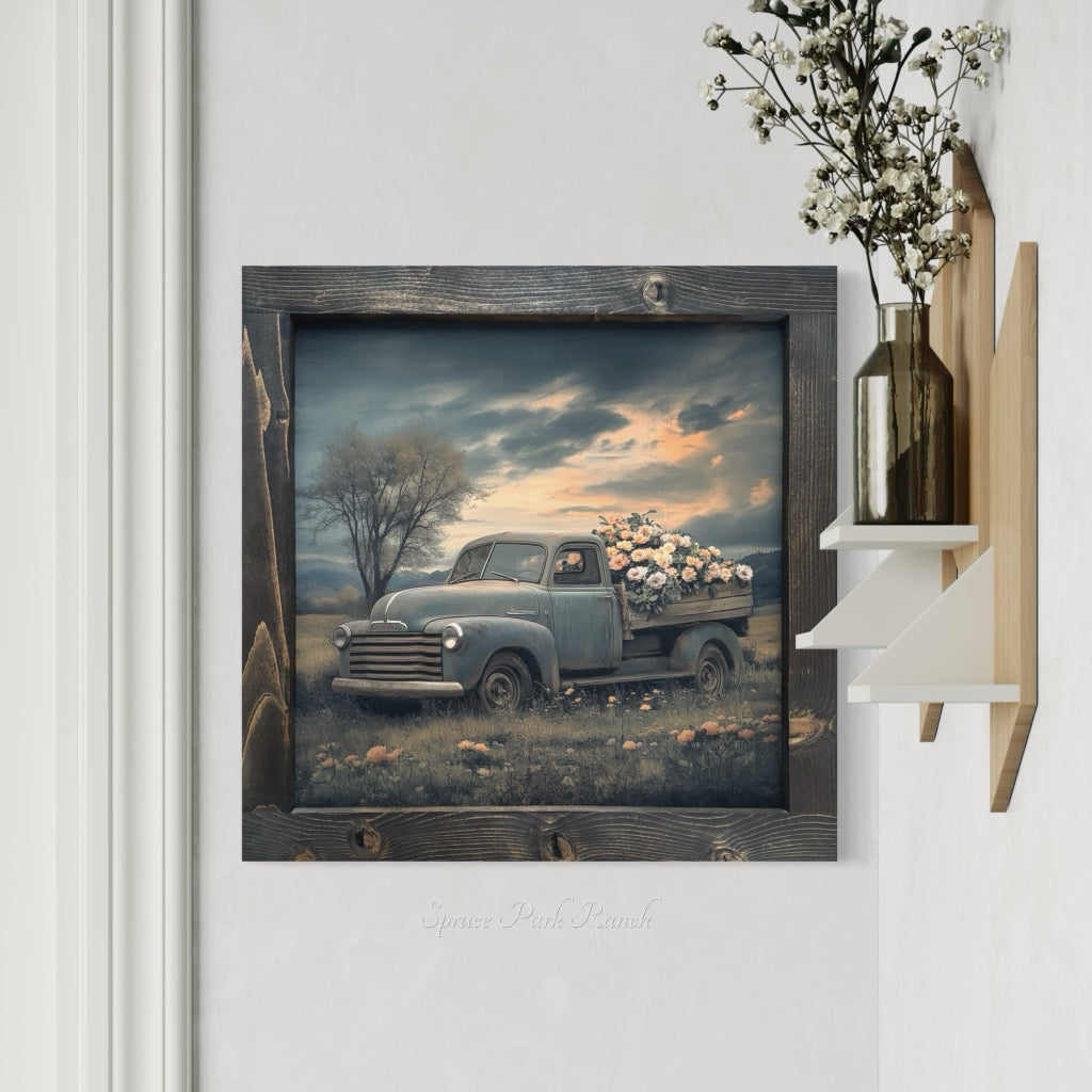 Farm Truck With Flowers Canvas Print