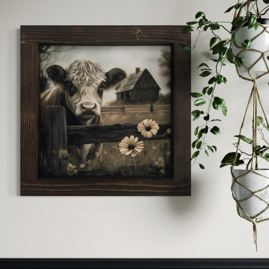 Brown and White Cow Canvas Print