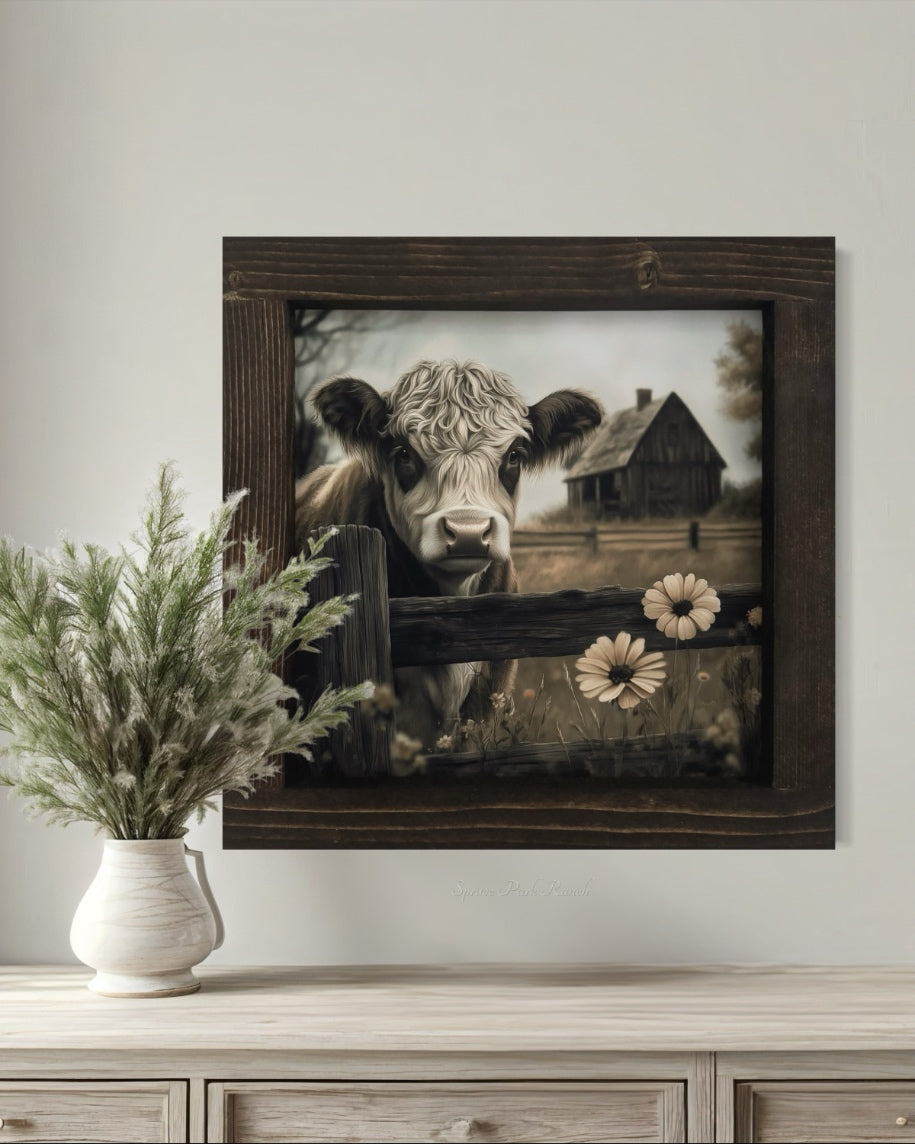 Brown and White Cow Canvas Print