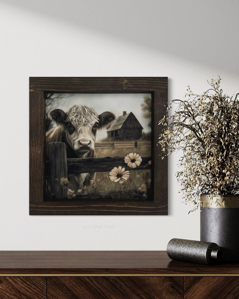 Brown and White Cow Canvas Print