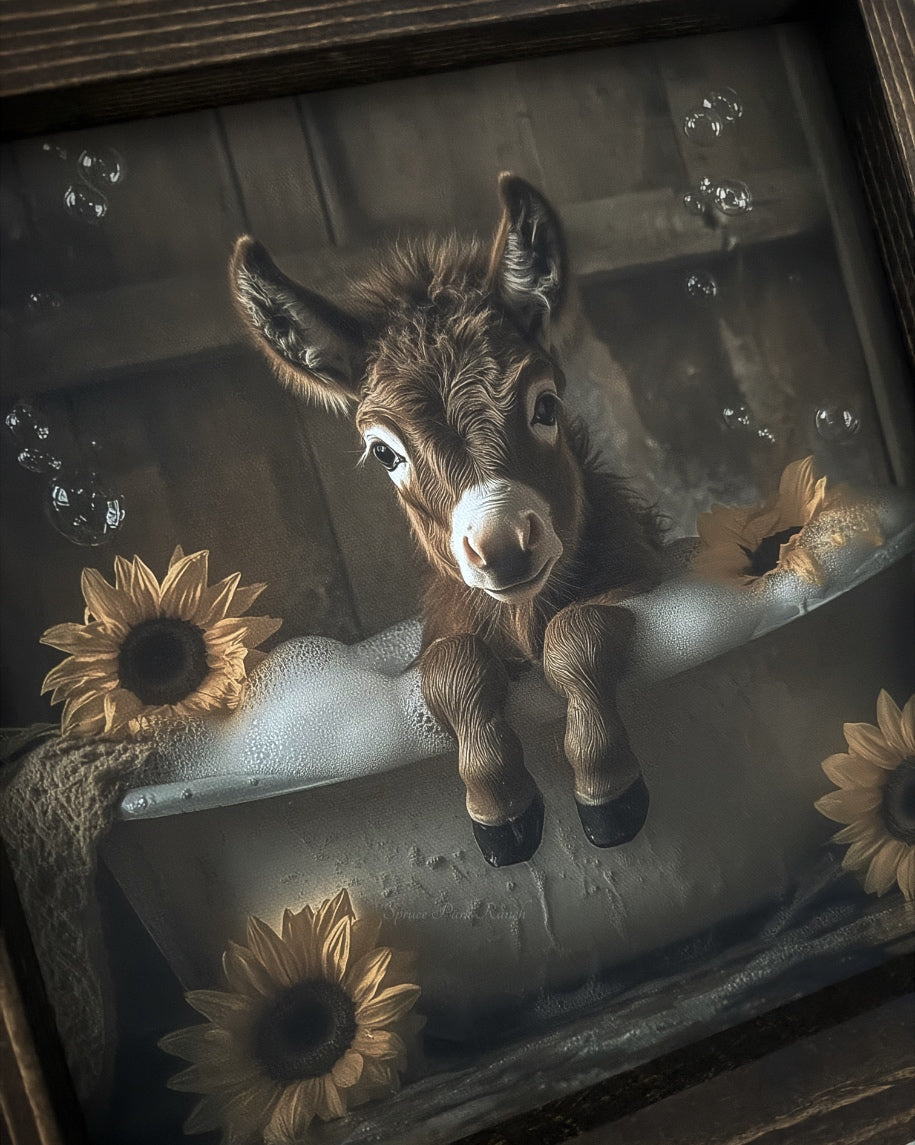 Donkey in Sunflower Bath Canvas Print