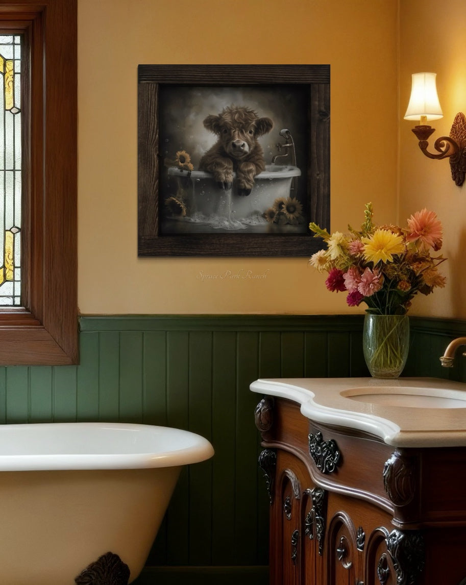 Calf in Sunflower Bath Canvas Print