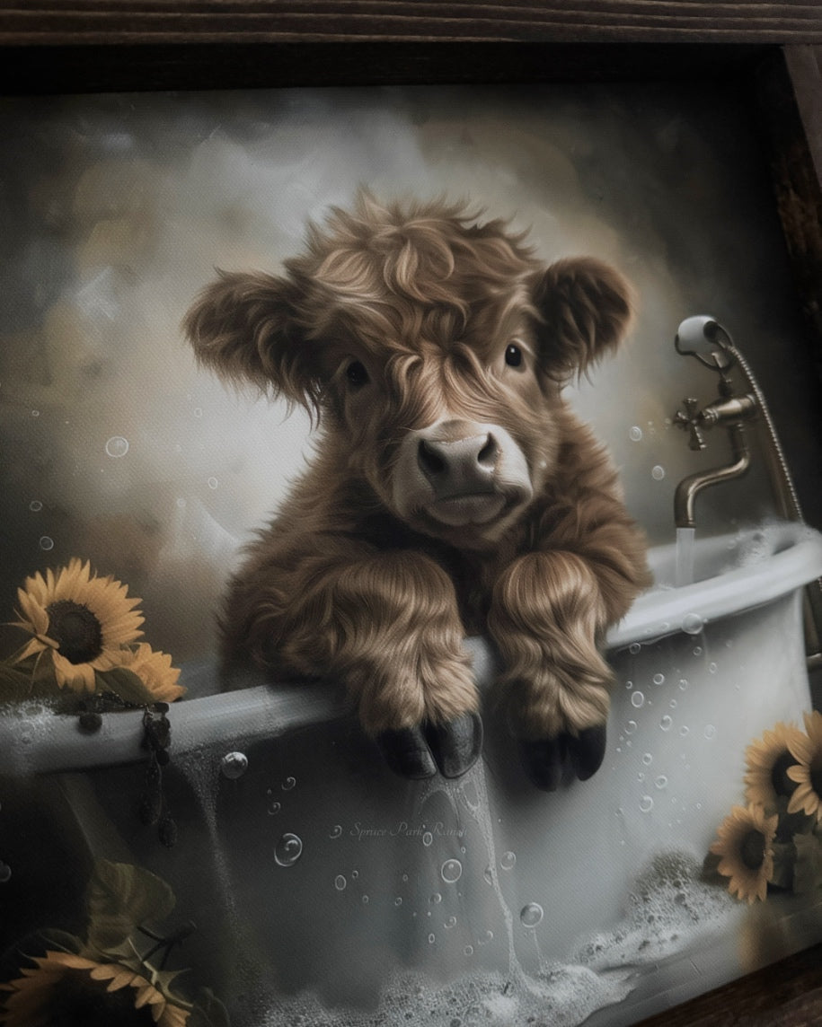 Calf in Sunflower Bath Canvas Print