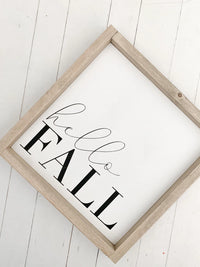 Hello Fall Wood Sign Large Grey Frame