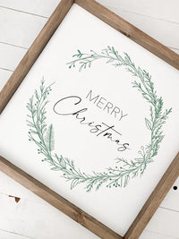 Merry Christmas Wreath Wood Sign