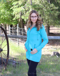 Kora Long Zipup Hoodie Turquoise