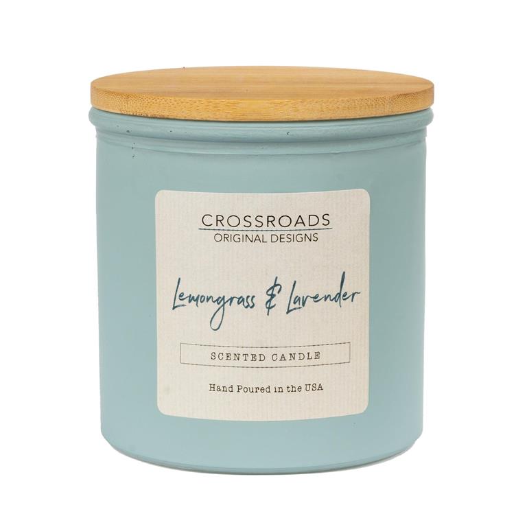 Crossroads Lemongrass & Lavender Coloured Glass Jar Candle 14oz