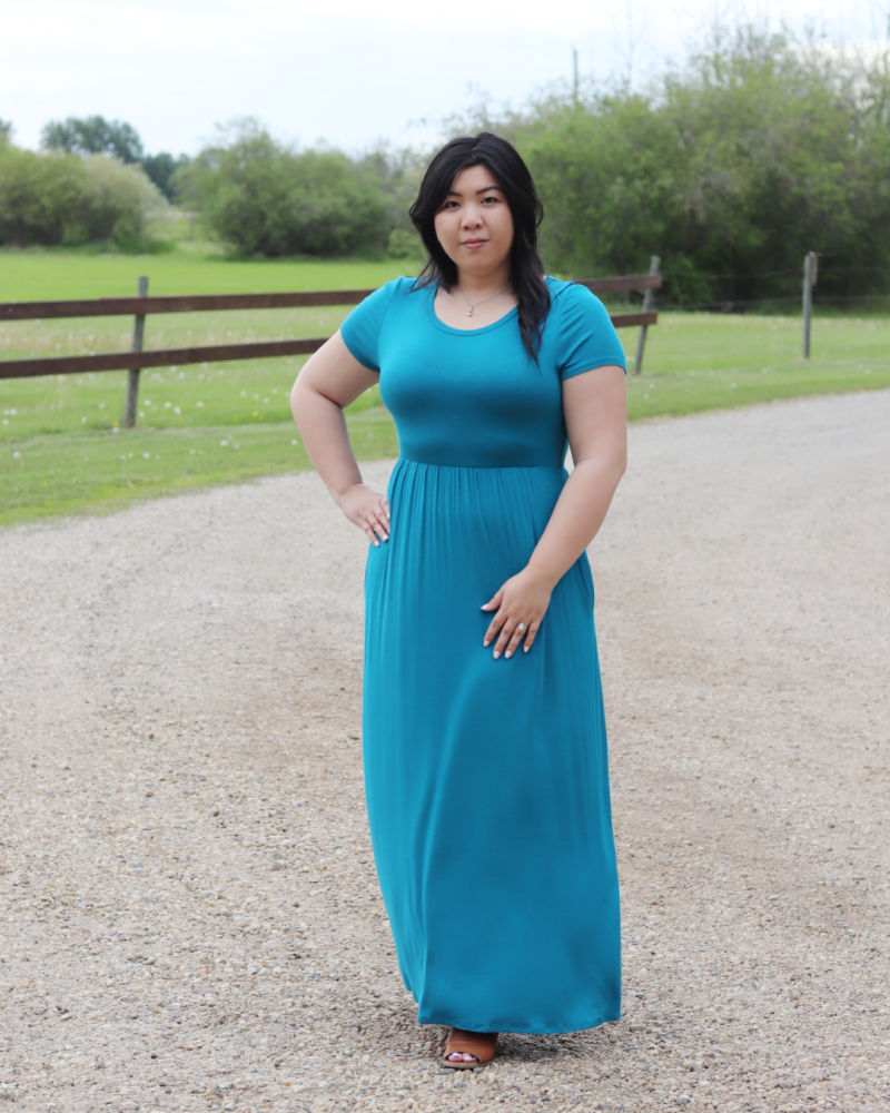 Short Sleeve Empire Waist Maxi Dress With Pockets